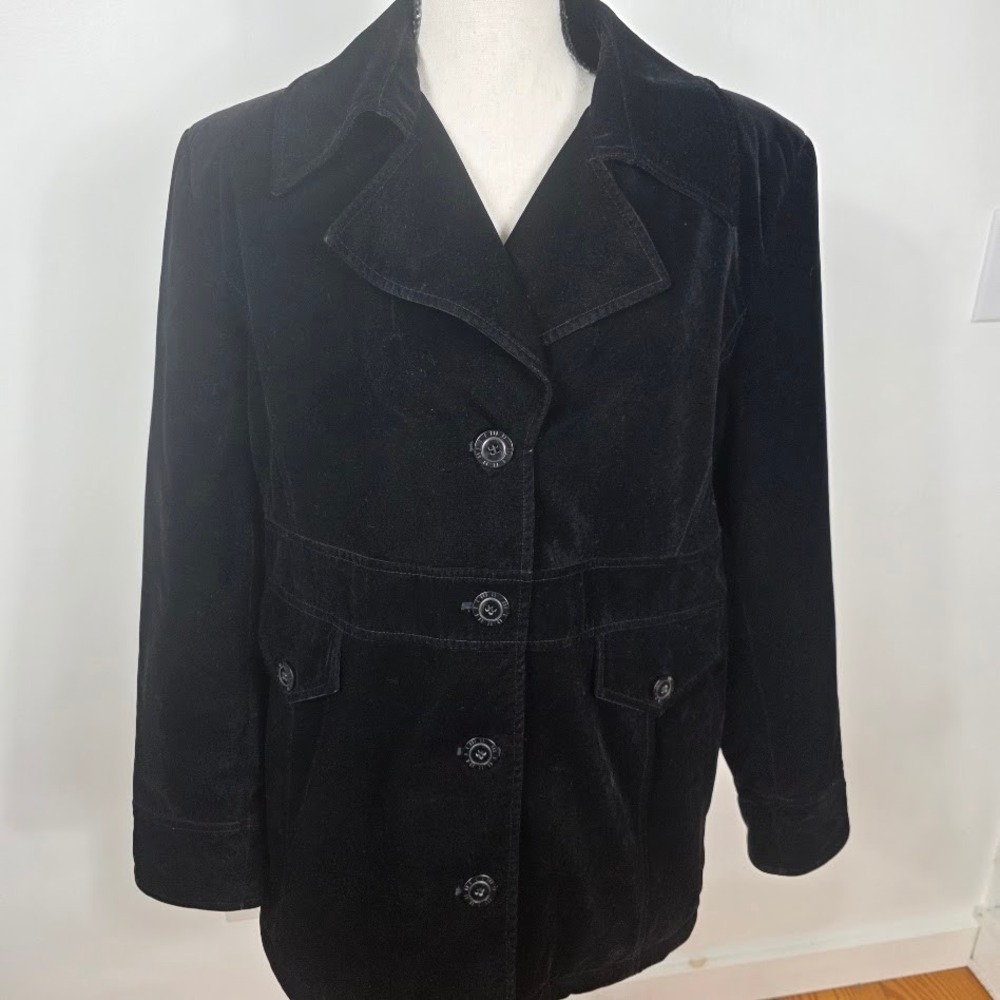 VTG Gallery Black Valore Blazer Jacket Women's Size L Quilted Lined Button Front